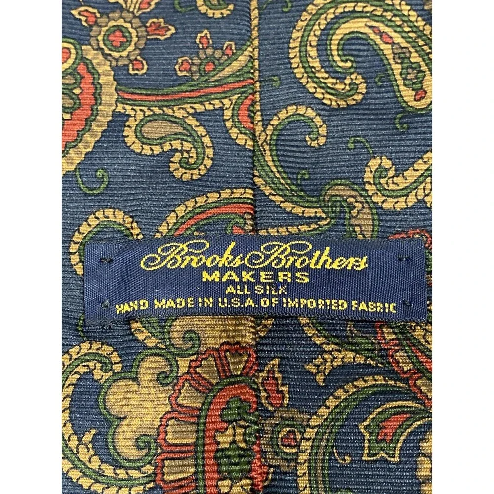 Brooks Brothers Makers Tie Mens One Size Blue Paisley Silk Woven Classic USA